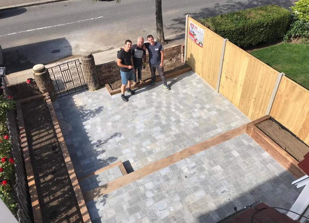 Land Home Improvements team on a completed block paving driveway project